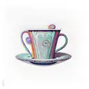 A mesmerizing coffee cup filled with swirling patterns inspired by color theory tattoo design idea