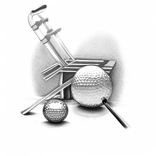 Carpenter's tools intertwined with golf clubs tattoo design idea