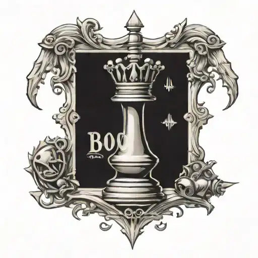 Chess, welding, text 'БОРЗ' tattoo design idea