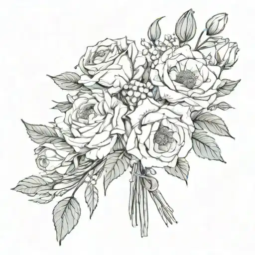 very dainty flower bouquet of rose daffodil and poppy  tattoo design idea