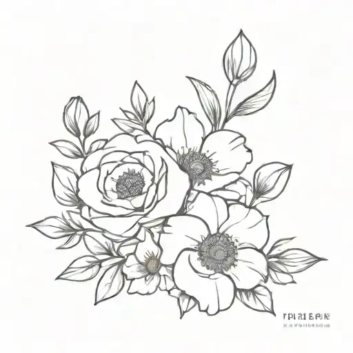 dainty bouquet of roses, poppy, and daffodil flowers tattoo design idea