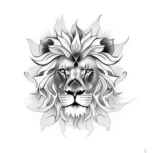 lion with half face sunflowers tattoo design idea