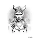 femme viking guerrière avec eclaire audin épée bras  tattoo design idea