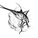 white marlin, Clock, Clouds tattoo design idea