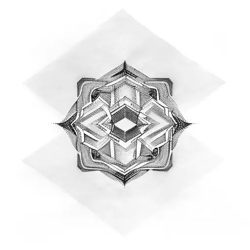 interlocking geometric patter black to white fade  tattoo design idea