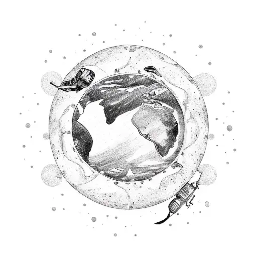 Earth whit a scuba diver in the west an orca to the east and the tree of life in the northeast reaching out to the stars tattoo design idea
