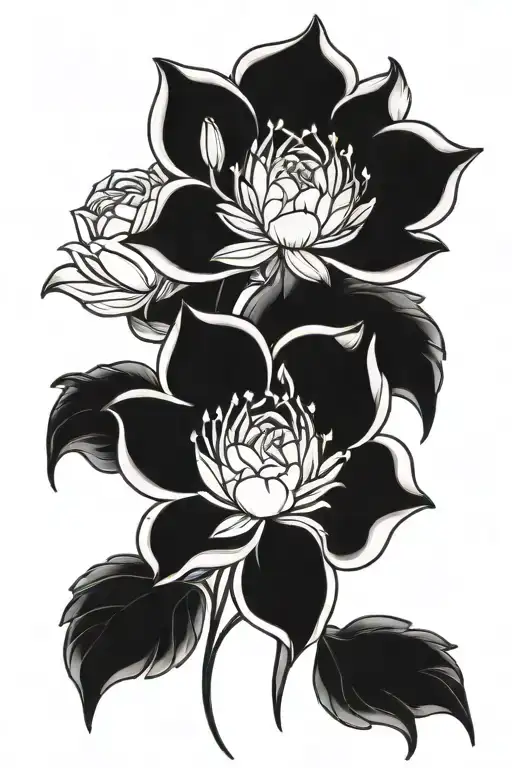three flowers lotus, rose, and anemone flower tattoo design idea