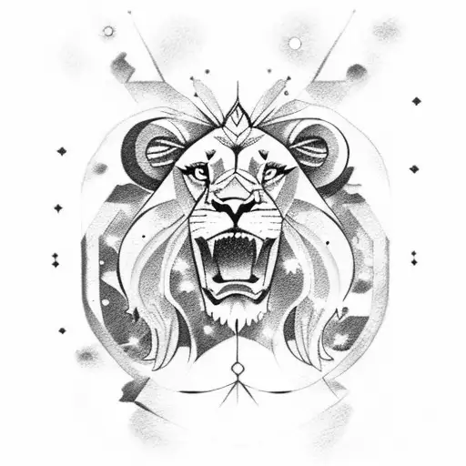 A Lion gazing orion constellation tattoo design idea