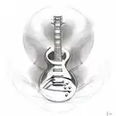 Sketch a portrait of the client playing a Gibson Les Paul guitar with musical notes forming a halo around their head tattoo design idea