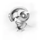 Sketch a portrait of the client playing a Gibson Les Paul guitar with musical notes forming a halo around their head tattoo design idea