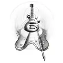 Sketch a portrait of the client playing a Gibson Les Paul guitar with musical notes forming a halo around their head tattoo design idea