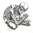 skeleton on its knees praying to cross tattoo design idea