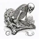 skeleton on its knees praying to cross tattoo design idea