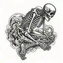 skeleton on its knees praying to cross tattoo design idea