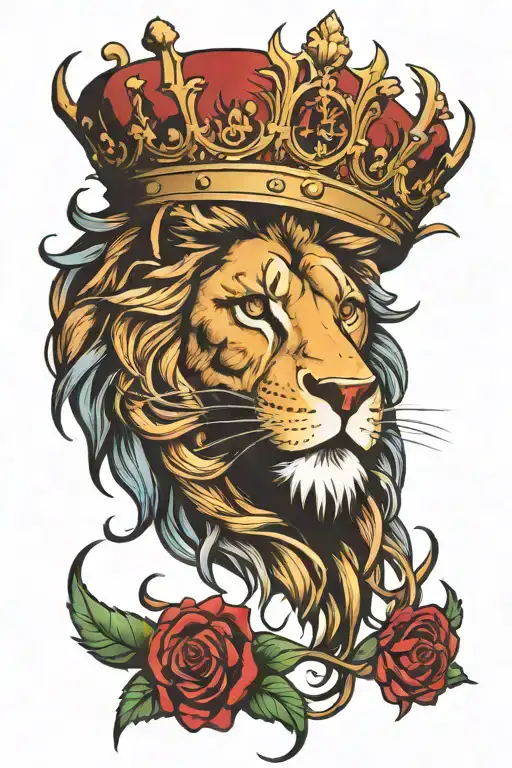 lion with crown of thorns tattoo design idea