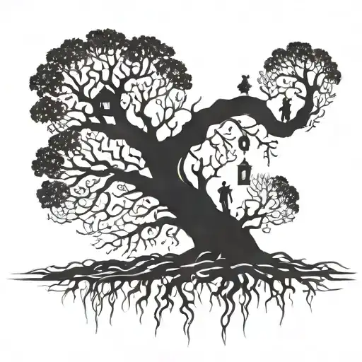 haunted tree with hanging people upside down  tattoo design idea