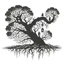 haunted tree with hanging people upside down  tattoo design idea