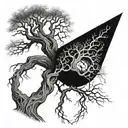 haunted tree with hanging people upside down  tattoo design idea