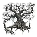 haunted tree with hanging people upside down  tattoo design idea
