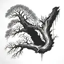 haunted tree with hanging people upside down  tattoo design idea