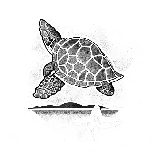 A blackwork tattoo of a majestic sea turtle swimming gracefully amidst a backdrop of Polynesian-inspired waves and tribal motifs. tattoo design idea