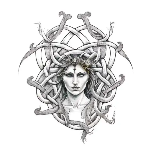 A symbol  of the Celtic deity the Morrigan armed and entwined with vines from an existing piece already on the forearm tattoo design idea