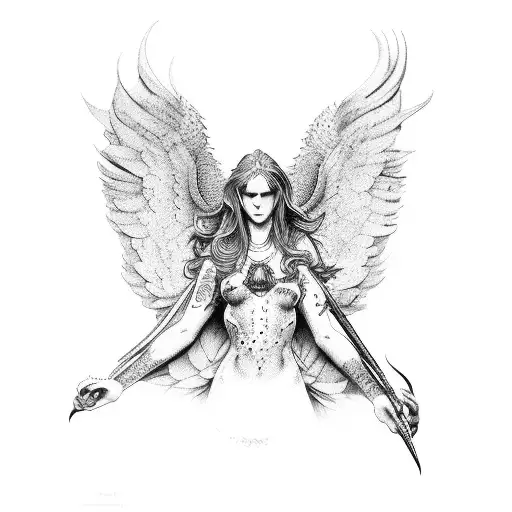 statue of the morrigan tattoo design idea