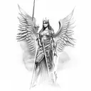 statue of the morrigan with a sword tattoo design idea