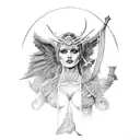 statue of the morrigan with a sword tattoo design idea