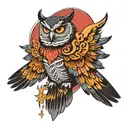 spiritual celestial owl flying across his chest tattoo tattoo design idea