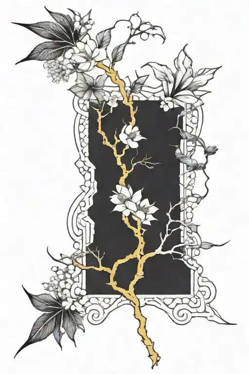 Simple kintsugi lines down the thigh tattoo design tattoo design idea