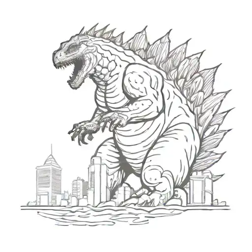 godzilla destroying towns tattoo design idea