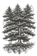evergreen tree growing tattoo design idea