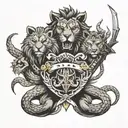 three sword lion snake fox tattoo design idea