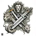 three sword lion snake fox tattoo design idea