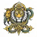 three sword lion snake fox tattoo design idea