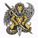 three sword lion snake fox tattoo design idea