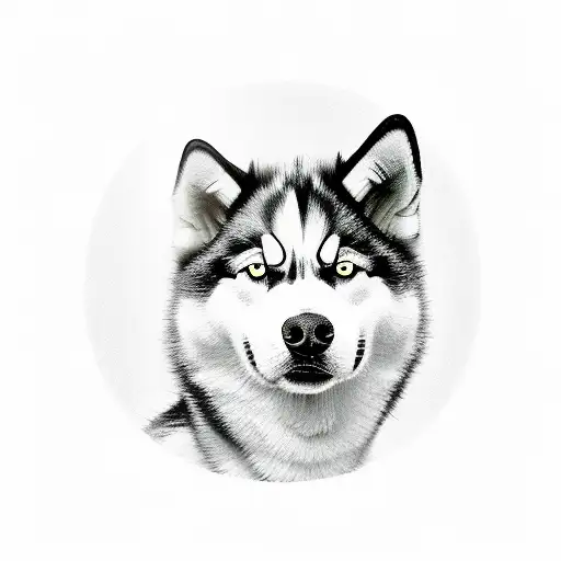 Black and white husky curl with a bunch of husky hair in the background  tattoo design idea