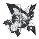A geometric compass design incorporating elements of tribal art, symbolizing guidance and exploration tattoo design idea