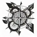 A geometric compass design incorporating elements of tribal art, symbolizing guidance and exploration tattoo design idea