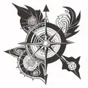 A geometric compass design incorporating elements of tribal art, symbolizing guidance and exploration tattoo design idea
