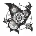 A geometric compass design incorporating elements of tribal art, symbolizing guidance and exploration tattoo design idea