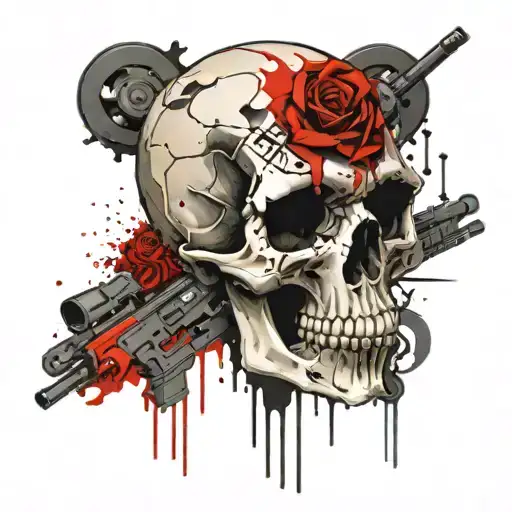 skull and ten machine guns around tattoo design idea