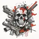 skull and machine guns around tattoo design idea