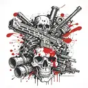 skull and machine guns around tattoo design idea