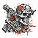skull and machine guns around tattoo design idea