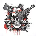 skull and machine guns around tattoo design idea