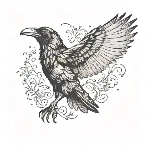 raven with outstretched wings tattoo design idea