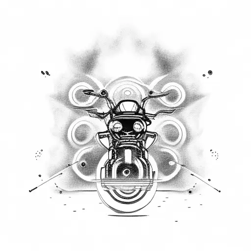 Motorbike racer surrounded by a swirling tornado of darts tattoo design idea