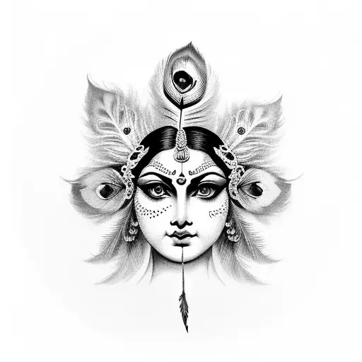 durga with one peacock feather tattoo design idea